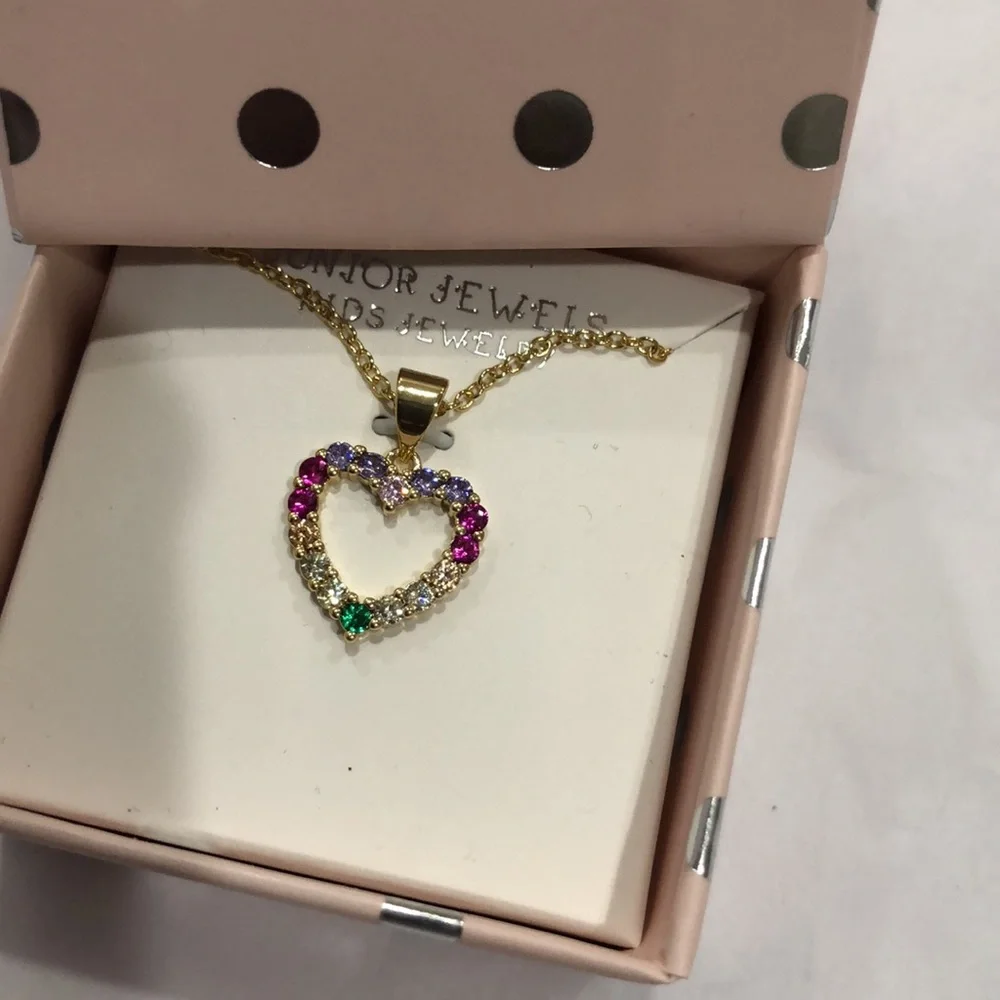 kids gold plated ruby emerald gemstones heart shape pendant fashion necklace new